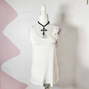 Vintage Y2k 90s Tank Top 3D Floral 2000s Romantic Bridal Coquette Medium